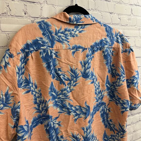 Caribbean Pure Silk Orange Blue Tropical Button Down Shirt Size XL *READ - Picture 5 of 7
